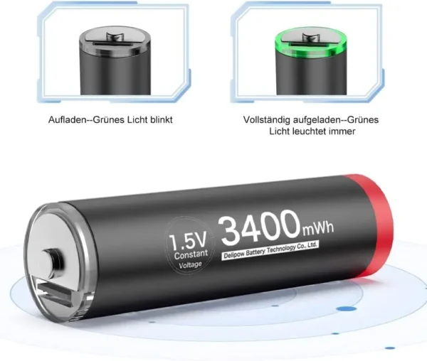 Delyeepow. Pilas Recargables USB-C AA de Litio, 1,5 V.