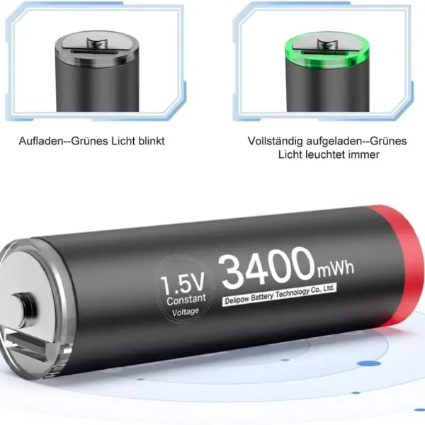 Delyeepow. Pilas Recargables USB-C AA de Litio, 1,5 V.